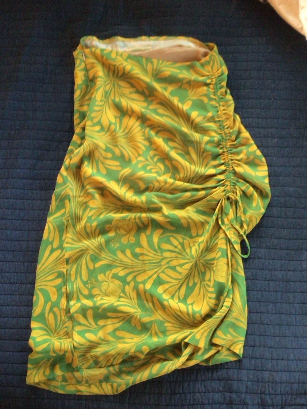 mahina Green and Yellow Floral Swim Sarong with Side Ruching